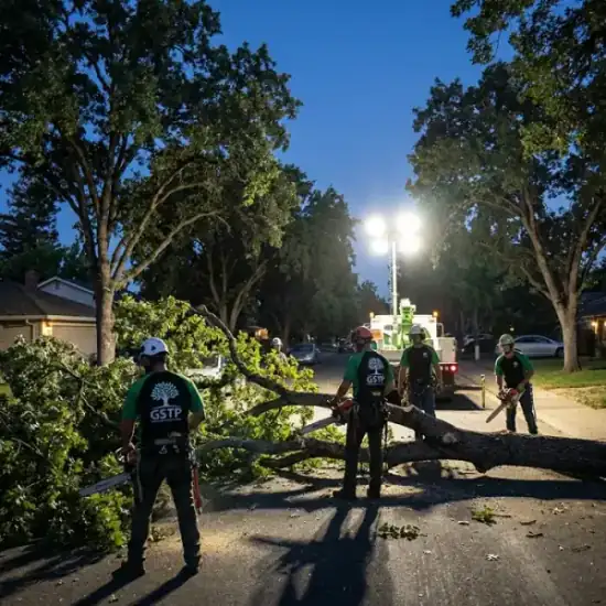Emergency night tree removal in Johns Creek after a storm